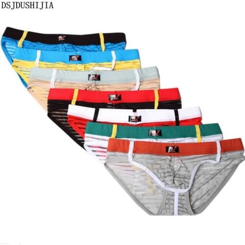 7PCS Mens Sexy Underwear See Through Penis Pouch Briefs Sexy Striped Male Underwear Panties Fetish Gays Low-rise Triangle Briefs