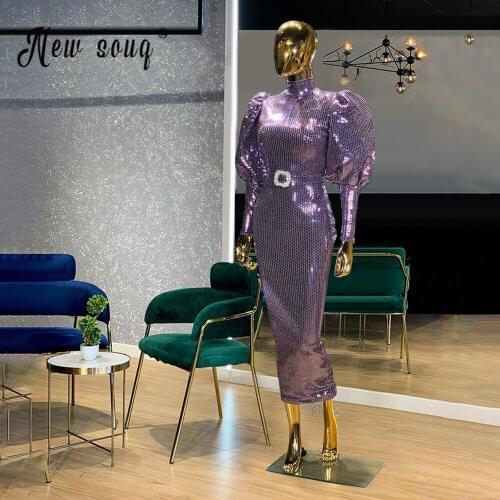 Arabic Puff Sleeve Mermaid Prom Dresses Sparkly High Neck Evening Gowns Formal Party Fashion Dress Homecoming Dresses De Soiree