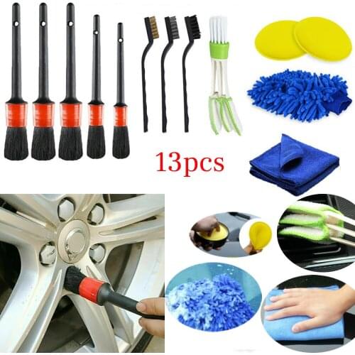 Car Cleaning Brushes 13Pcs Car Cleaning Kit Detailing Brush Cleaning Gloves Car Cleaner Brush Set