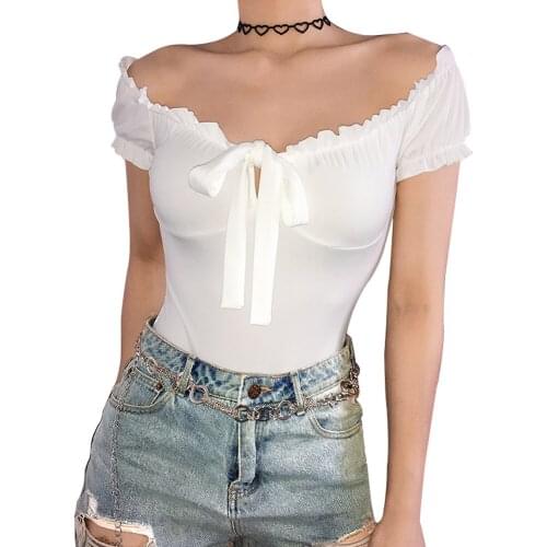 Solid Off The Shoulder Sexy Ladies Stretchy Bodysuit Women Tops 2019 Summer Short Sleeve Elegant Skinny Bodysuits
