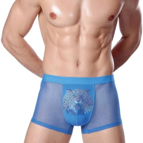 Sexy Transparent Male Underwear Funny Cool Underpants Leopard Modal U Convex Men Boxers Comfortable Soft boxer shorts man