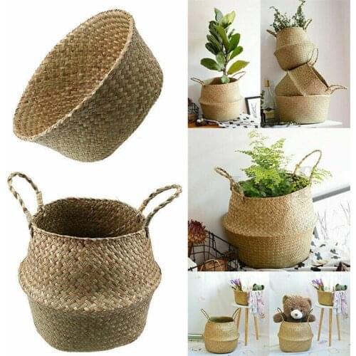 Large Handmade Seagrass Storage Basket Plant Flower Pot Toy Container Foldable Laundry Sundries Basket Home Garden Decoration