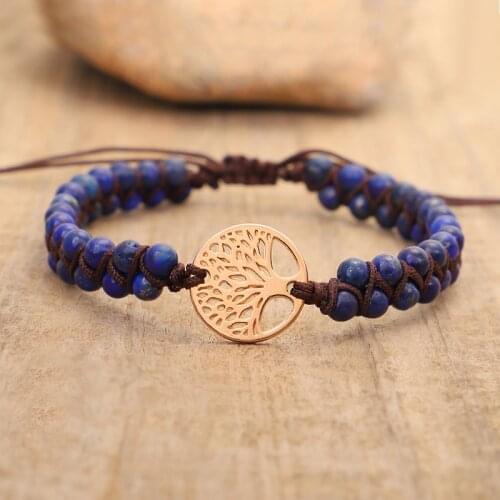 Handmade Natural Stone Boho Yoga Wrap Bracelet & Bangle Tree of Life Lazuli Braided Charm Bracelet Women Men Gift