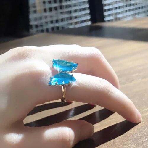 CANZE Women Crystal Adjustable Ring Butterfly Color Transparent Acrylic Ring