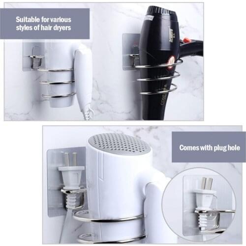 Bathroom Hair Dryer Holder Plug Storage Rack Blower Home Organizer Adhesive Wall Mounted Nail Free No Trace Sticker High Quality