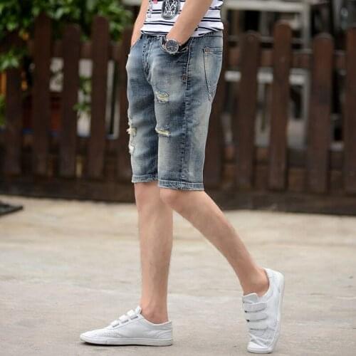 Men Summer Denim Shorts Male Jeans Men Jean Shorts Bermuda Skate Board Mens Jogge Ripped Wave Shorts Mens Clothing
