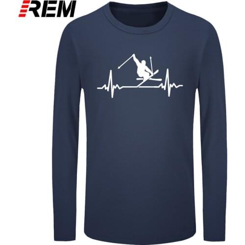 REM long sleeve Eat Sleep Ski Birthday Funny Unisex Graphic Fashion New Cotton Skiing Heartbeat T Shirts O-Neck Harajuku T-shirt