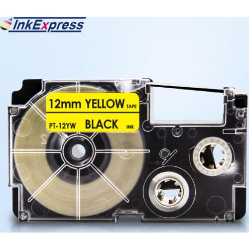 InkExpress 12mm XR-12YW Tape For CASIO XR-12YW Label Tape Black on Yellow Printer Ribbon For CASIO Label Maker KL-100 KL-120