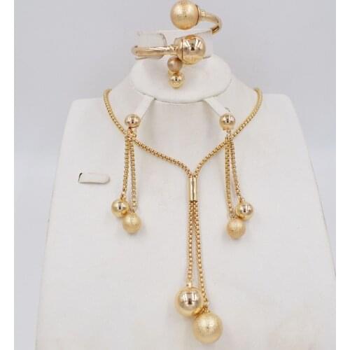 Hot African Wedding Jewelry Necklace Big Bead Pendant Earrings Ring Bracelet Gold Charm Women Bridal Jewelry Sets Accessories