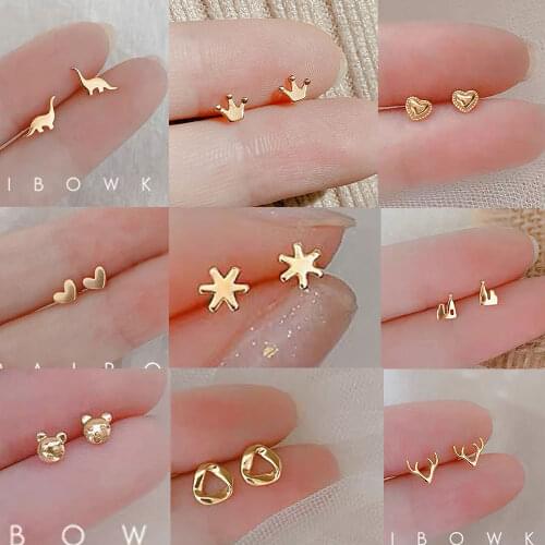 Korean Minimalist Mini Small Love Heart Cross Butterfly Flower Animal Stud Earrings for Women Girls Chic Body Piercing Jewelry