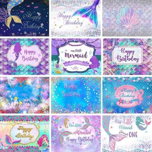 Mocsicka Mermaid Theme Birthday Backdrop Under The Sea Glitter Mermaid Princess Party Decoration Background Cake Smash Photocall