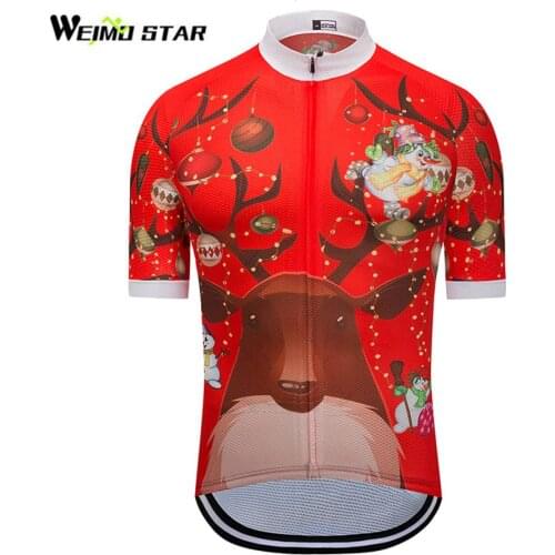 Red Elk Cycling Jersey WEIMOSTAR Men Cycling Clothing Merry Christmas roupa ciclismo Cycling Wear Bicycle Clothes Tops