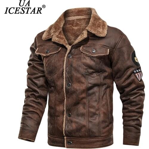 UAICESTAR Winter Leather Jacket Coat men Motorcycle Fashion Fur Collar Vintage Jacket Casual High Quality Locomotive Men Coat