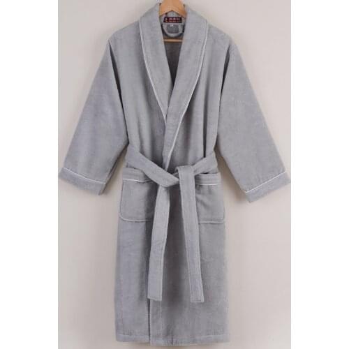 Men Bath Robe Mens Gown Cotton Long Thicken Warm Sleepwear Women Nightgown Men Home Towel Fleece Autumn Winter Grey Blue