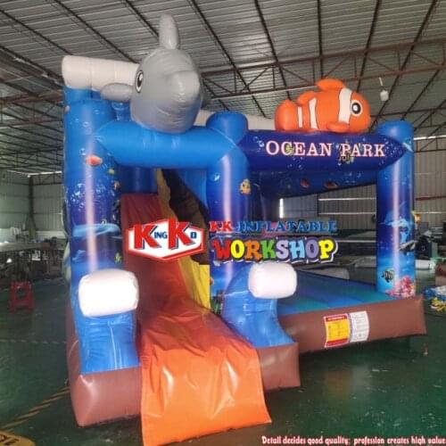 Amusement Park Equips Toy Gift Inflatable Ocean Park Combo, Blue Inflatable Sea World Jumping Bouncer