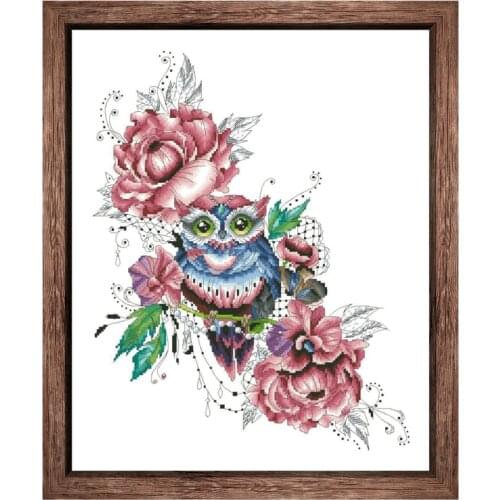 Flower Owl cross stitch kits rose animal pattern 18ct 14ct 11ct white fabric cotton thread DIY embroidery kit for beginners