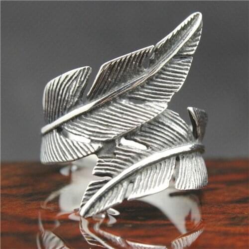 Newest 316L Stainless Steel Feather Mens Ring Band Party Cool Feather Ring