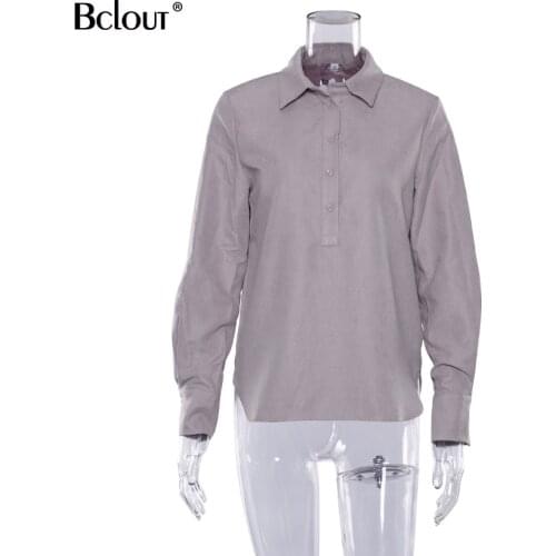Bclout Long Sleeve Solid Office Blouse Fashion Casual Shirts Autumn Winter Loose Ladies Top Streetwear Turn Down Collar Tops