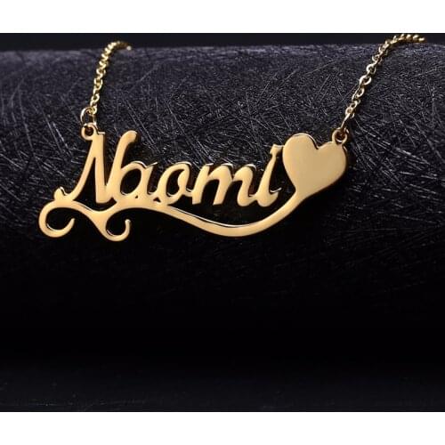 Customized Name Necklace With Heart Symbol Cursive Stainless Steel Nameplate Necklace Handmade Gift for Women Choker