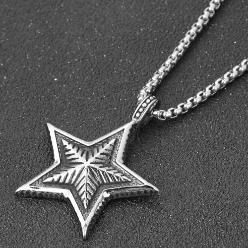 Pentagram Pentacle Talisman Pendant Necklace Mens Punk Titanium Stainless Steel Pentacle Seal Necklace