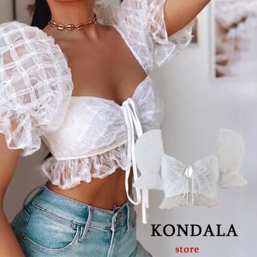 KONDALA Women Summer Dress Za 2021 Fashion Streetwear Lantern Sleeve Retro Sexy Lace Blouse Mujer Outwear Spring Female Tops