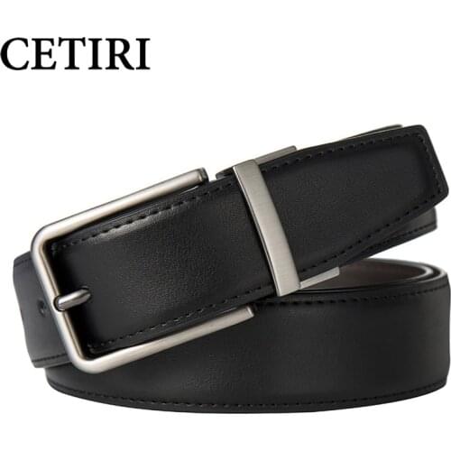 CETIRI 105-125CM Mens Belts Genuine Leather Dress Reversible Belt With Rotated Buckle Two Belt in One Size Waist Strap