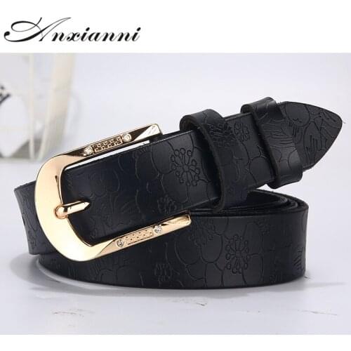 Leather belt women waist luxury black orange red white brown Embossing belts for jeans dresses pin buckle ladies
