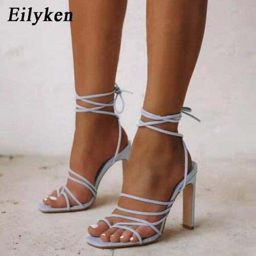 Eilyken 2021 Summer Fashion Gladiator Solid Color Toes Ankle Strap Sandals Sexy Ladies Flip Flops Lace Up Summer Party Shoes