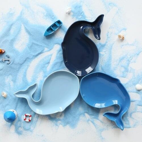 North Europe Cartoon Whale Dinner Plate Dishes Porcelain Kid Children Blue Ceramic Fruit Dishes Decorative Dishes Gift