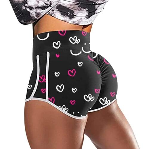 Athletic Shorts Elasticated Short High Waist Seamless Sports Short Printed Hip Stretch Running Sports Shorts Workout Ftness Yoga