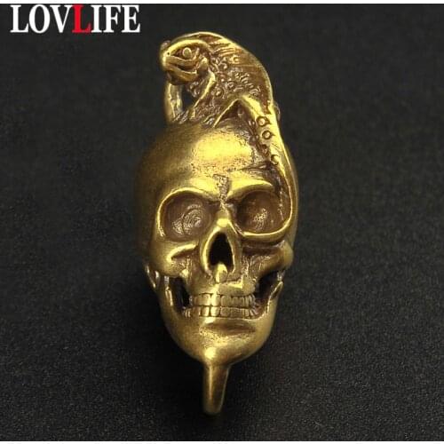 Vintage Brass Lizard Skull Head Key Ring Pendants Handmade Copper Skeleton Key Chains Hanging Decoration Men Car Key Holder Gift