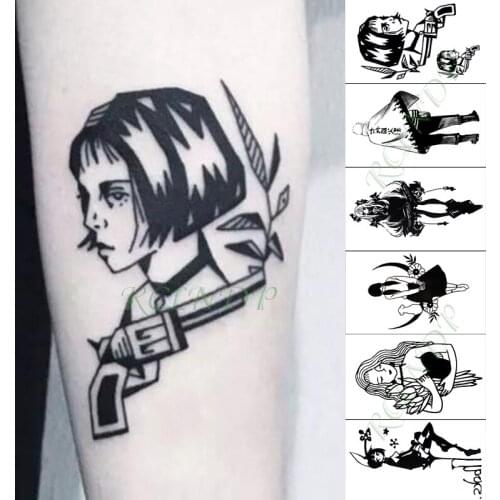 Waterproof Temporary Tattoo Sticker Leon cool girl gun tatto flash tatoo fake tattoos for kids men women lady