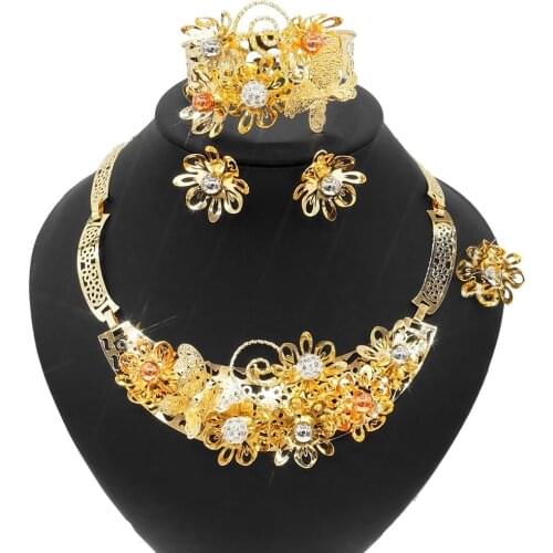 Yulaili Wholesale Brazil Gold Jewelry Set Latest Design Big Gold Nice Bridal Necklace Earrings Bangle Ring Jewelry Set for Lady