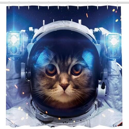 Cat Shower Curtain by Astronomy Gifts Astronaut Cat in Space Graphic Galaxy Cosmos Art Prints for Kids Cute Kitten Design Decor