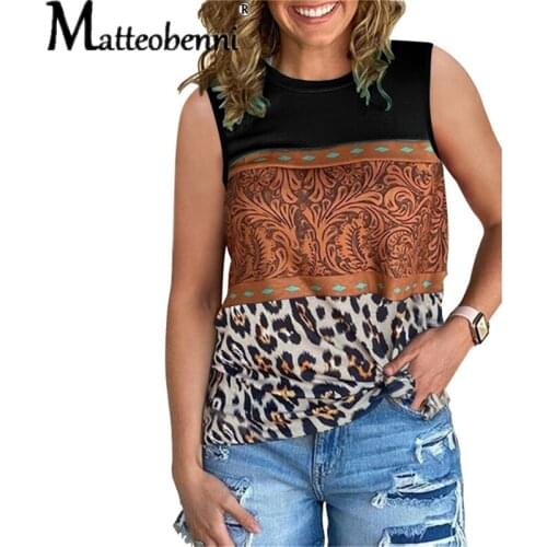 Womens Printing T-Shirt Vest Splicing O-Neck Sleeveless Tops Vest Summer Fashion Loose Casual Pullover Ladies Street Clothes