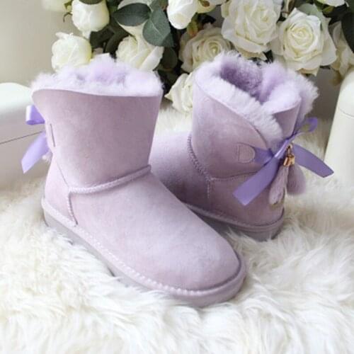 Real Fur Shoes Women Snow Boots Real Wool Winter Warm Boots Genuine Sheepskin Leather Natural Fur Non-Slip Women Boots