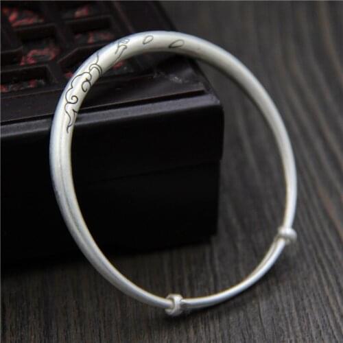 C&R Real 999 Sterling Silver bangles for women bracelet Buddha hand lotus bracelet ethnic style sliding opening Fine Jewelry