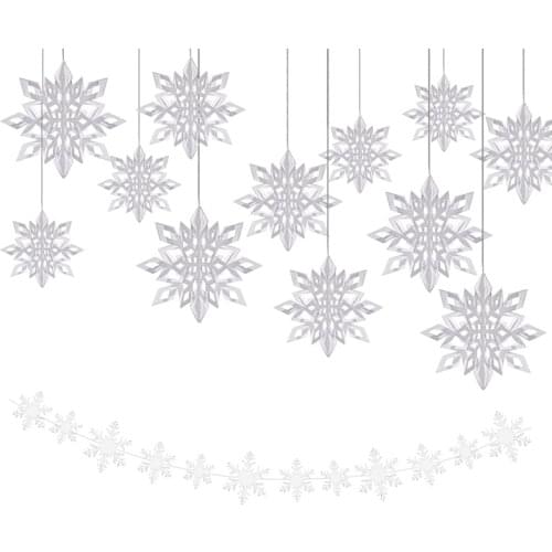 Winter Christmas Hanging Snowflake Decorations 3D Glittery Snowflake for Holiday New Year Party Home Decorations