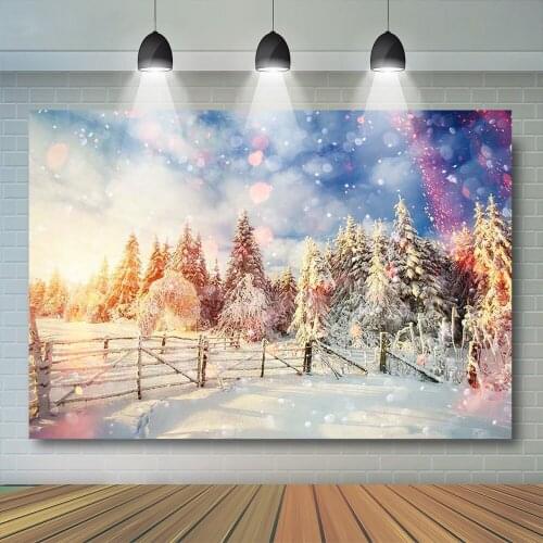 Winter Snow Scenes Snowflake Photography Background Party Snowflake Backdrops Snowfield Fantasy Forest Decoration