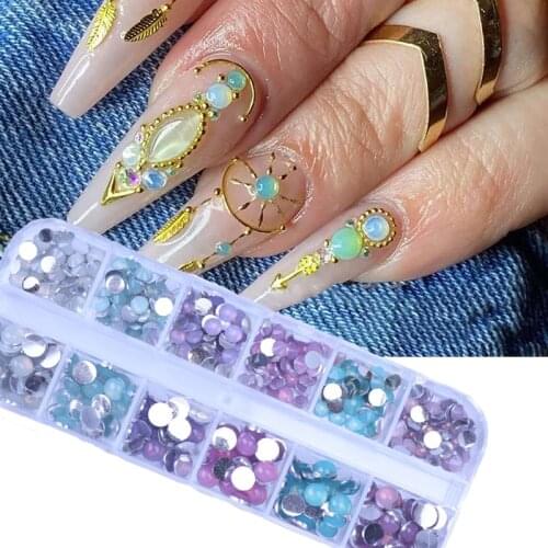 1 Box 4 sizes Multi-Size Opal Nail Rhinestones/ Opal Glitter Mix Flat- Back Crystal Gems Strass 3d Nail Art Decorations