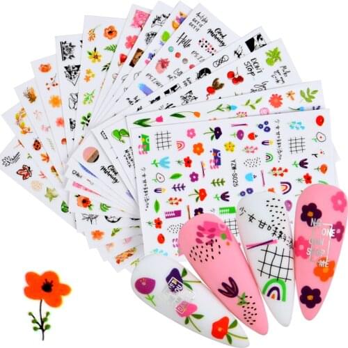 1 Sheet Nail Stickers Abstract Lady Face Decals Flowers Leaf Autumn Spring Decoration Manicure Sliders Valentines Day Nail Art