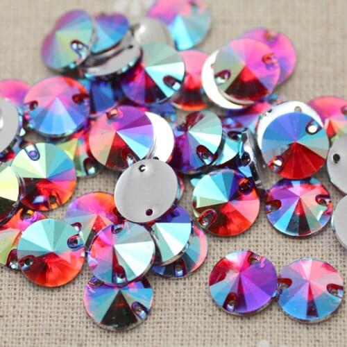 100pcs 12mm Red AB Resin Round Sew On Rhinestone Silver Flatback Sew On crystal Stones For Garment Decoration