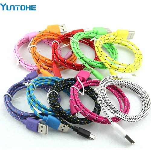 100pcs 1M/2M/3M Braided Fabric Micro USB 2.0 V8 Cord Data&Sync Charger Chargering Cable for Android Smart Phone Samsung Xiaomi