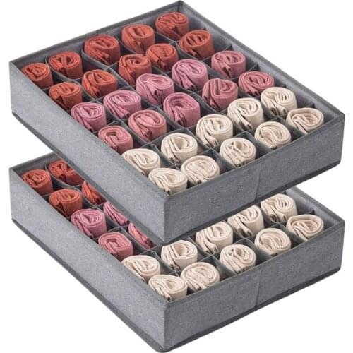 2 Pack Socks Underwear Drawer Organizer with Solid Bottom, 30 Cells Cabinet Closet Storage Boxes Divider for Clothes