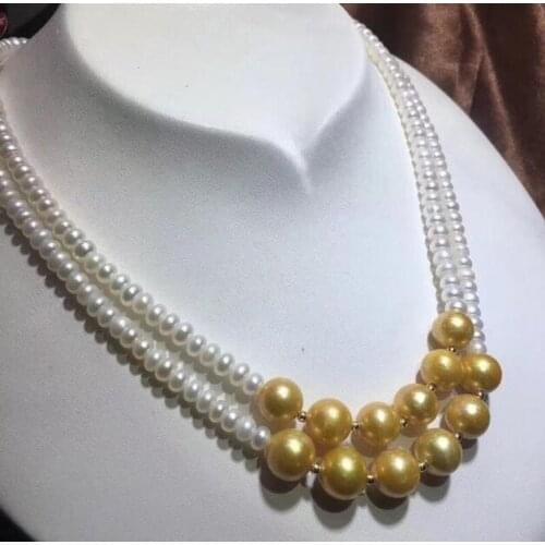 2 row 19" new style AAA 7-8-11mm NATURAL White PEARL NECKLACE