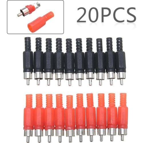 20Pcs/10Pairs Black Red Solder RCA Male Plug Audio Video Adapter Connector RCA AV Cable Adaptor Connectors