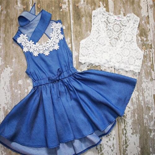 2019 Cute Toddler Kids Baby Girl Lace Floral Denim Princess Party Wedding Dress Sundress Outfits