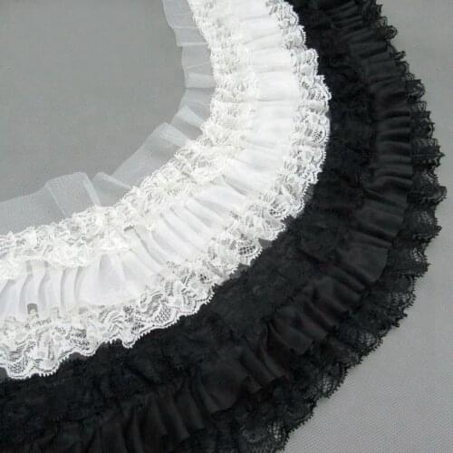3meter 13cm White Black Chiffon Ribbon Ruffle Lace Fabric Pleated Lace Trim Elastic Ruffle Lace for Garment Skirt Accessories