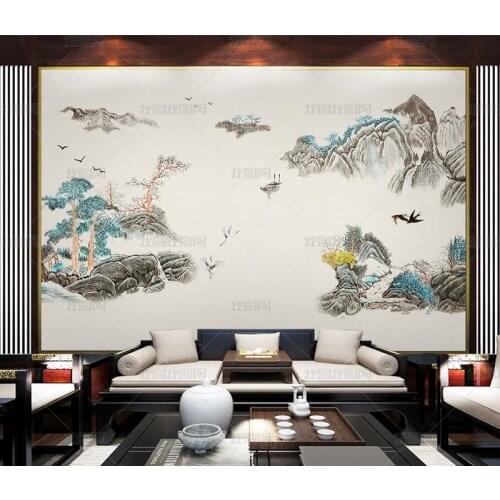 3D new Chinese style Fuchun mountain jutu landscape stone marble mural TV sofa artistic conception landscape background wall