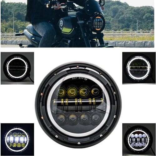 7 Inch DOT SAE E9 Motorcycle Headlamp with angle eye Led Headlight 7inch housing bucket trim ring For Honda kawasaki Harley